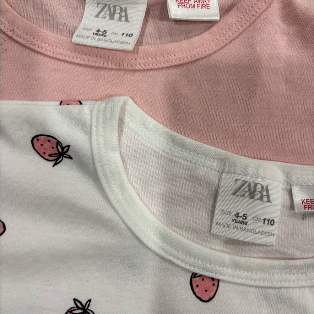 Zara Kids Pink and White Strawberry T-Shirt Duo -NWOT- Sz 4-5 - Picture 2 of 2
